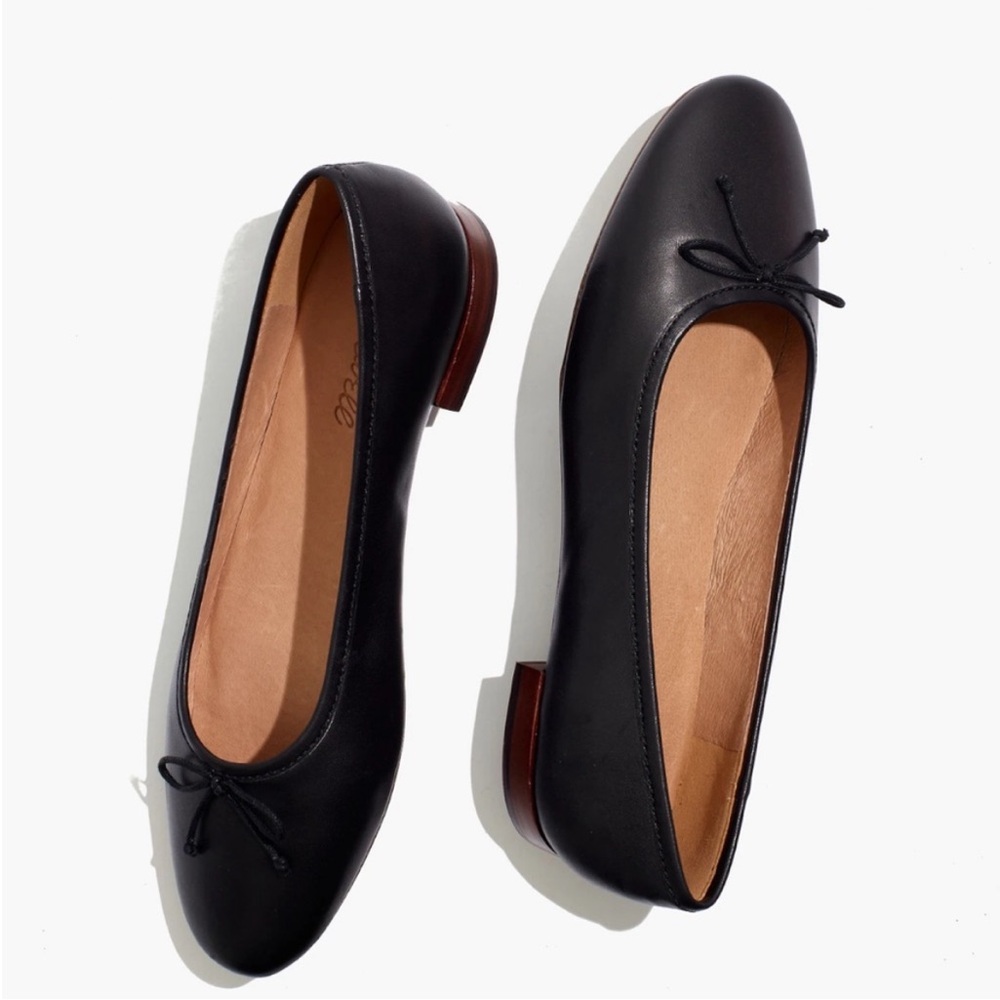 Madewell Black Leather Ballet Flats NIB size 10 collegiate core